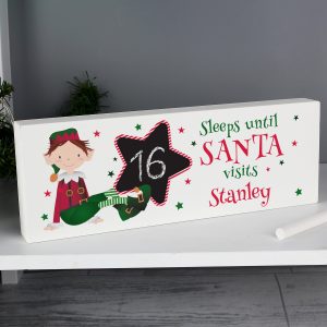 Elf Christmas Chalk Countdown Wooden Block Elf Christmas Chalk Countdown Wooden Block