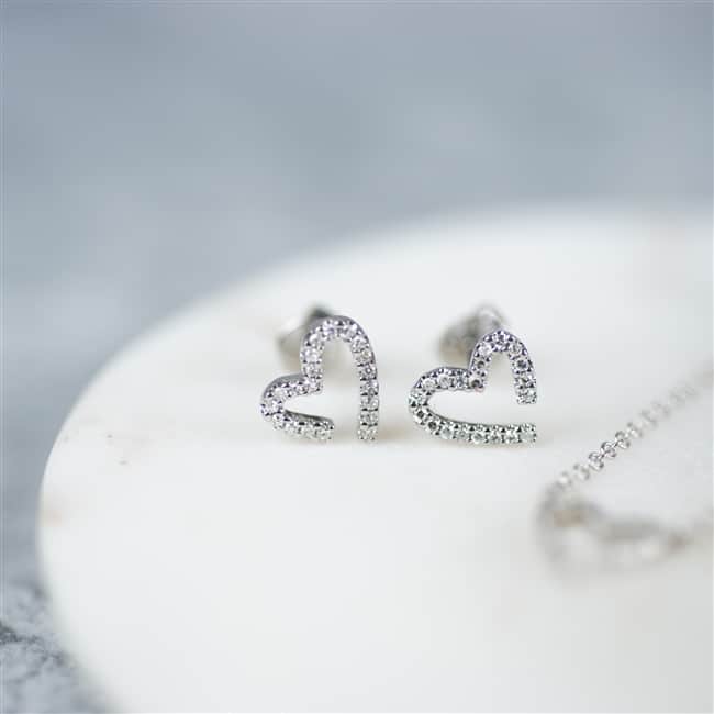 Modern White Gold Diamond Heart Earrings
