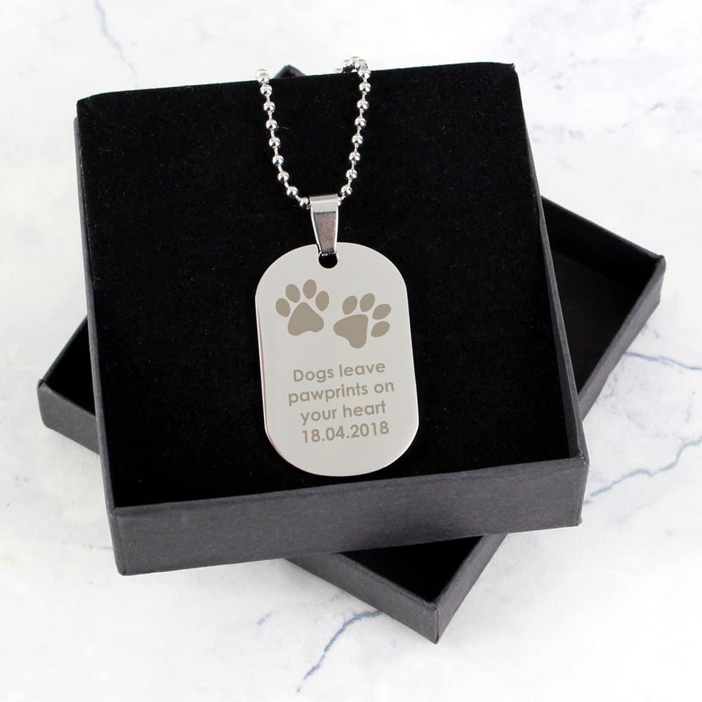 Pawprints Stainless Steel Dog Tag Necklace