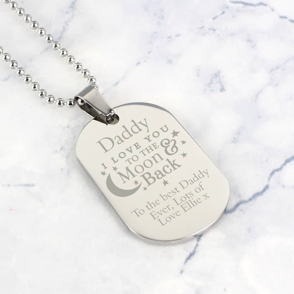 To The Moon & Back...' Stainless Steel Dog Tag Necklace