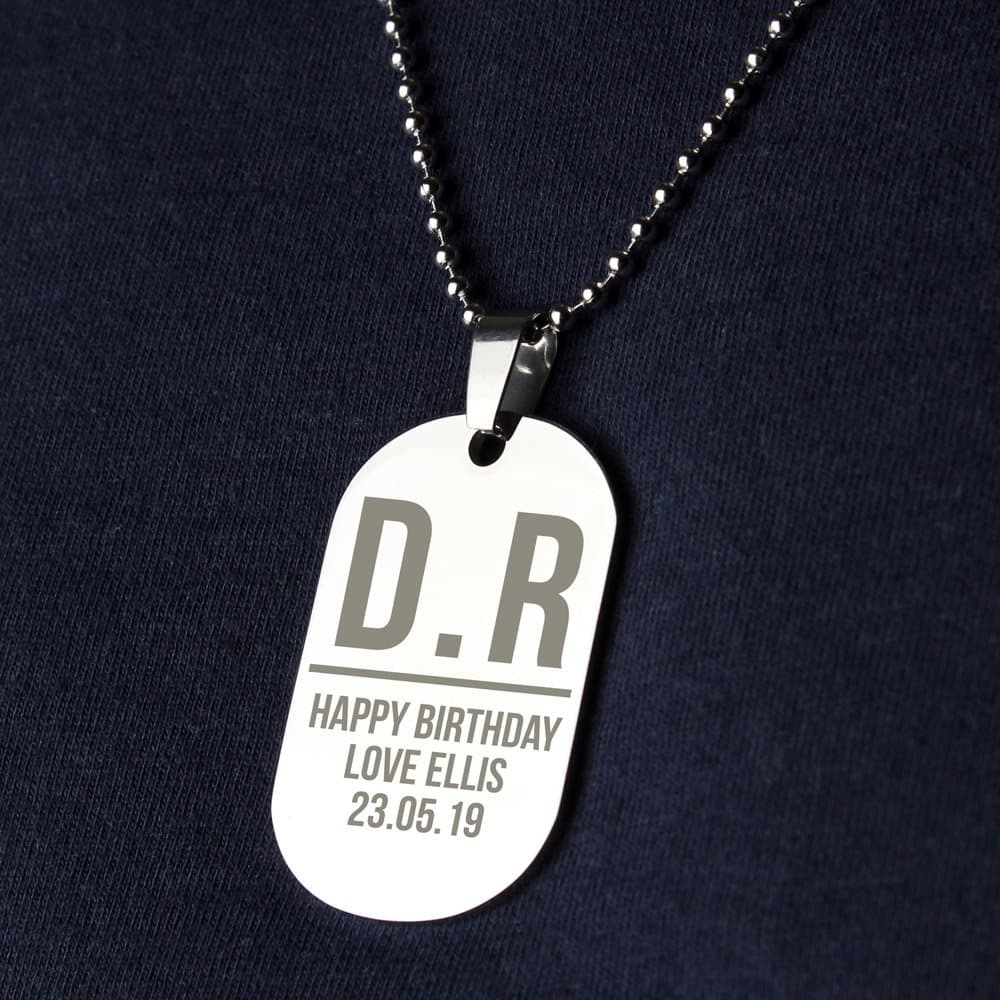 Initials Stainless Steel Dog Tag Necklace