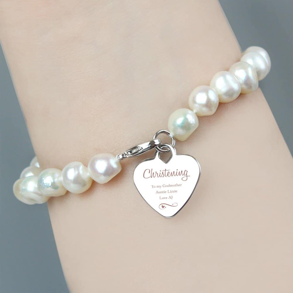 Christening Swirls & Hearts White Freshwater Pearl Bracelet