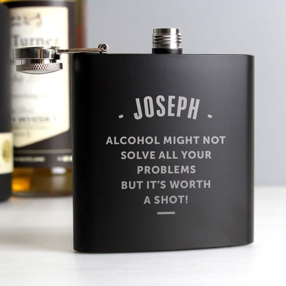 Any Message Black Hip Flask