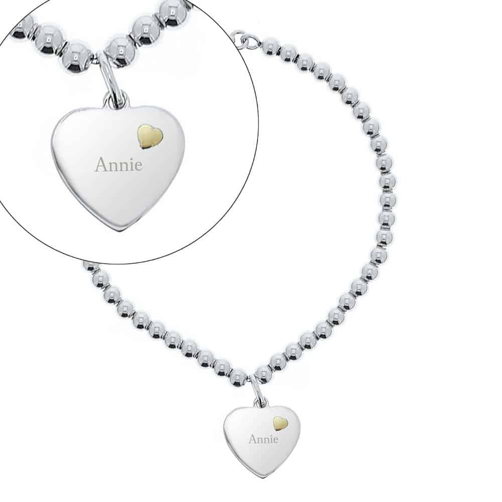Sterling Silver and 9ct Gold Heart Bracelet