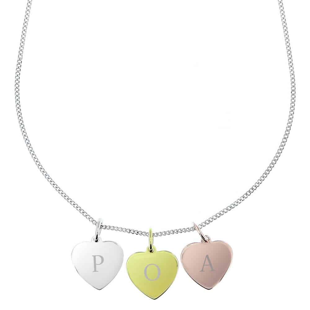 Gold, Rose Gold and Silver 3 Hearts Necklace