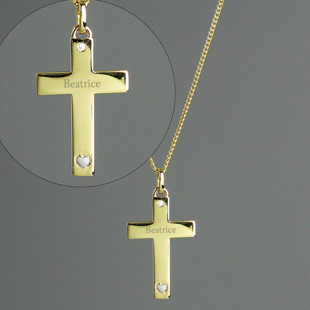 9ct Gold Cross with Sterling Silver Heart & CZ Necklace