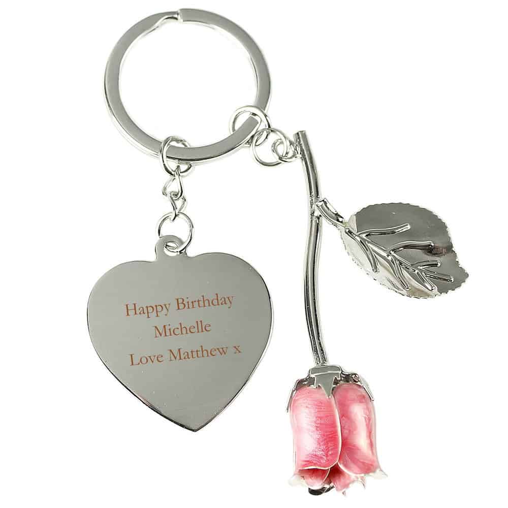 Silver Plated Pink Rose Keyring