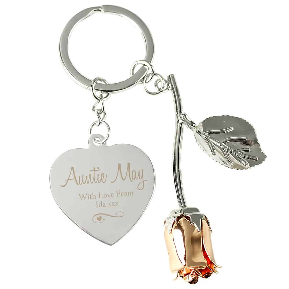 Silver Plated Swirls & Hearts Rose Gold Rose Keyring