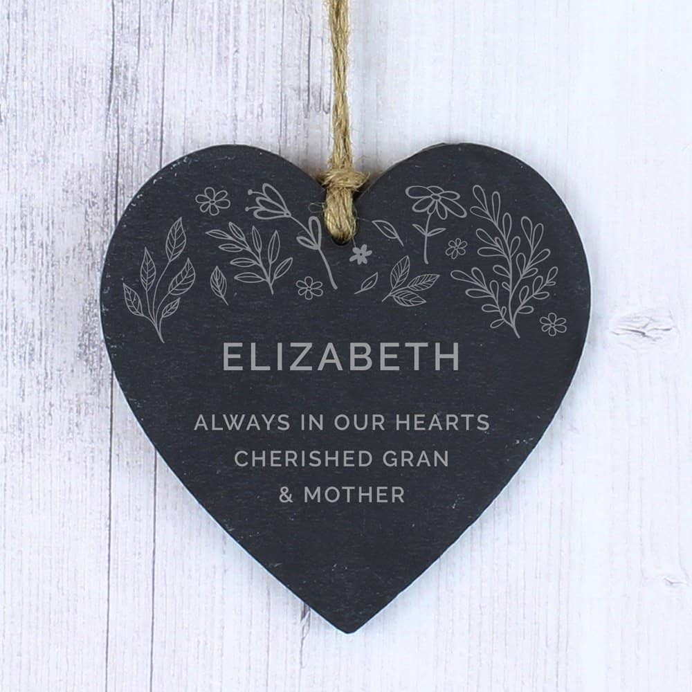 Floral Small Slate Heart Decoration