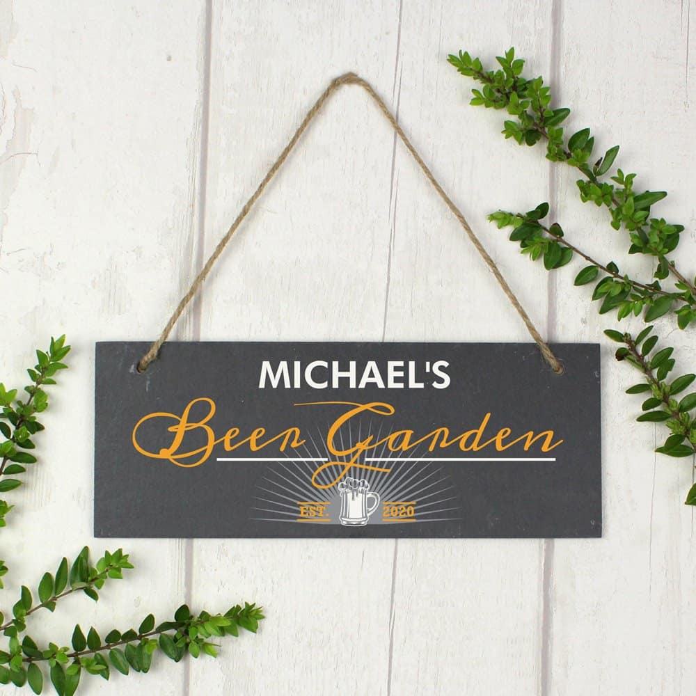 ""Beer Garden"" Printed Hanging Slate Plaque