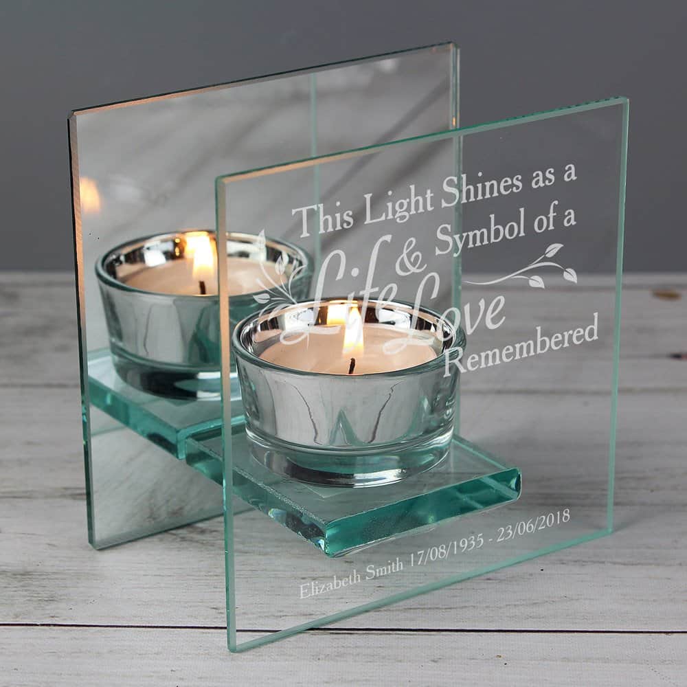 Life & Love Mirrored Glass Tea Light Candle Holder