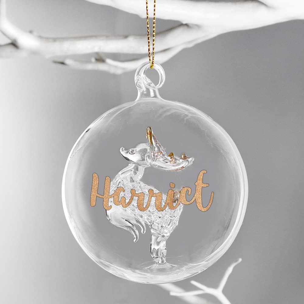 Gold Glitter Name Only Reindeer Glass Bauble