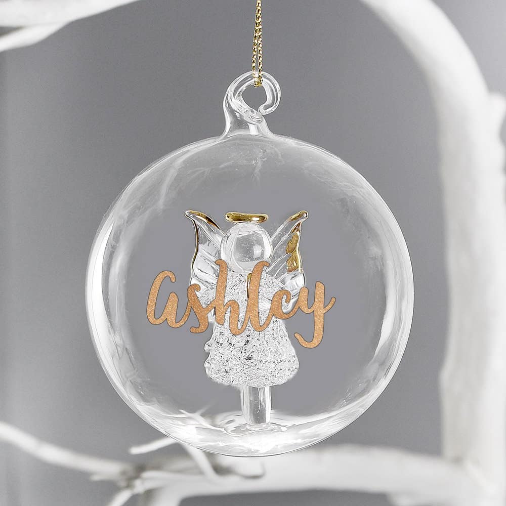 Gold Glitter Name Only Angel Glass Bauble