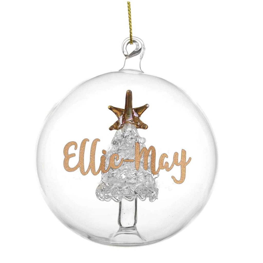 Gold Glitter Name Only Tree Glass Bauble