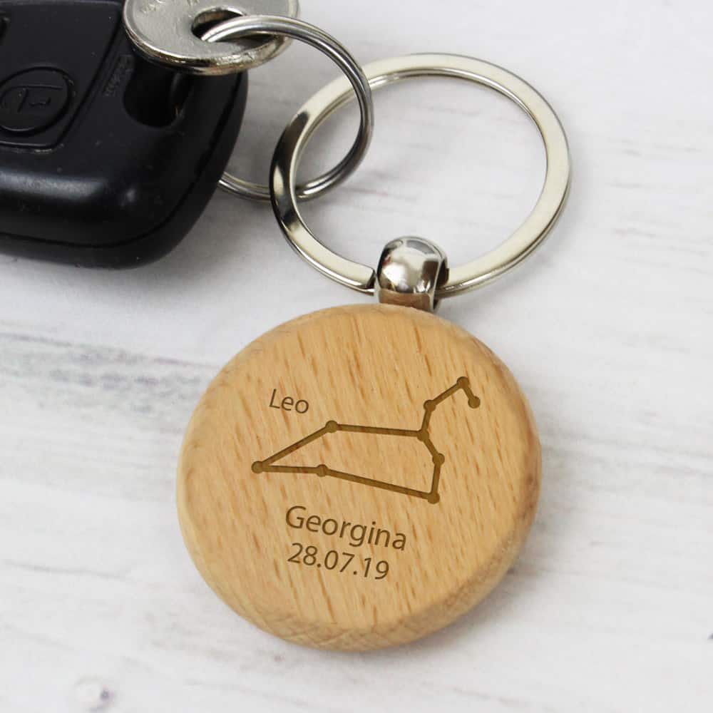 Leo Zodiac Star Sign Wooden Keyring (July 23rd – August 22nd) Leo Zodiac Star Sign Wooden Keyring (July 23rd - August 22nd)