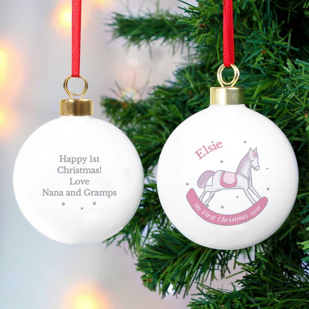 1st Christmas Pink Rocking Horse Bauble