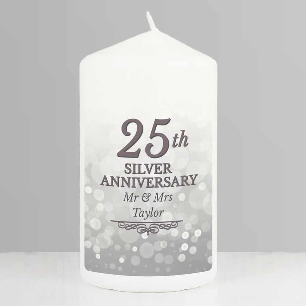 25th Silver Anniversary Pillar Candle