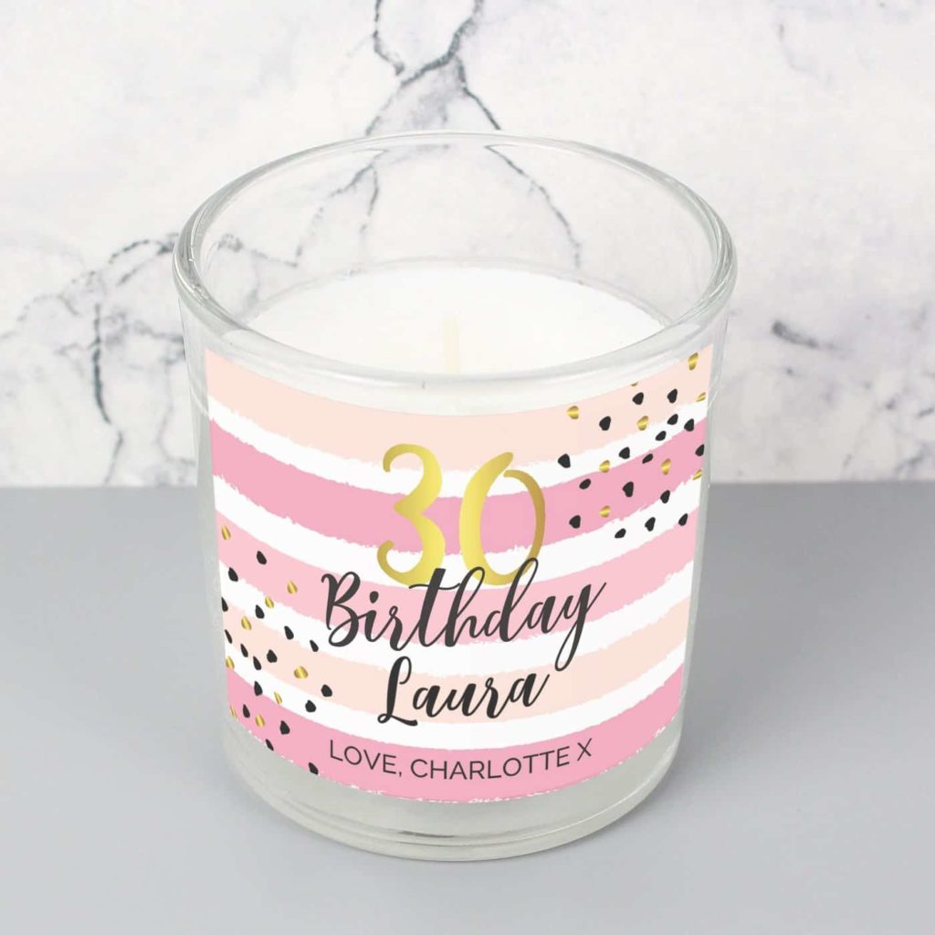 Birthday Gold and Pink Stripe Scented Jar Candle
