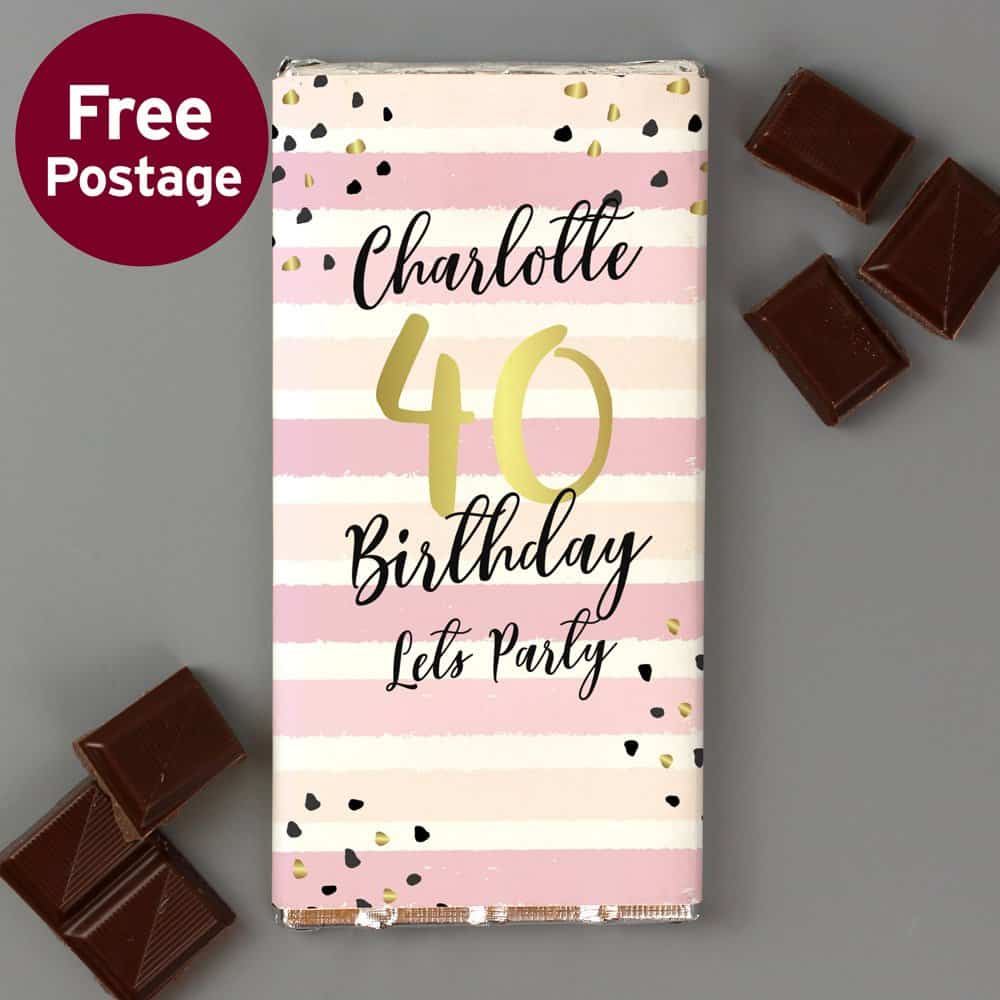 Birthday Gold and Pink Stripe Milk Chocolate Bar