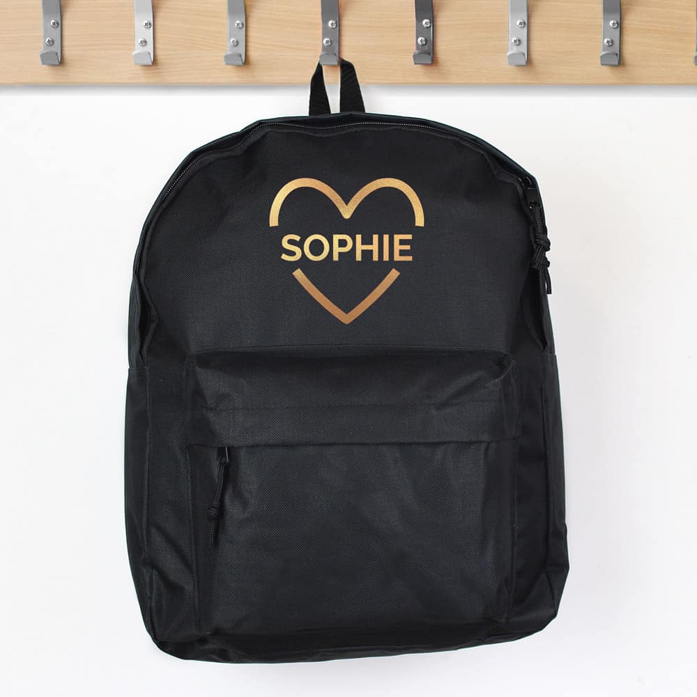 Gold Heart Black Backpack