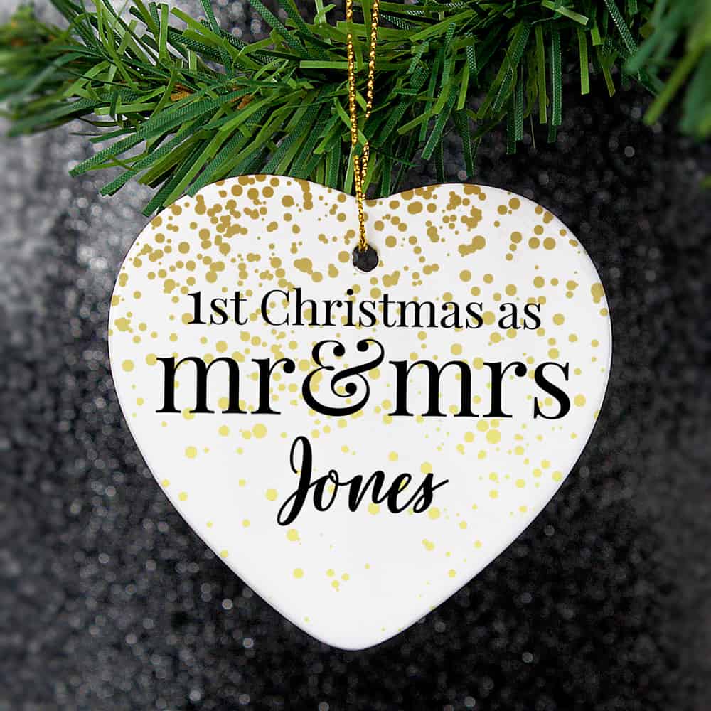 Mr and Mrs 1st Christmas Ceramic Heart Decoration
