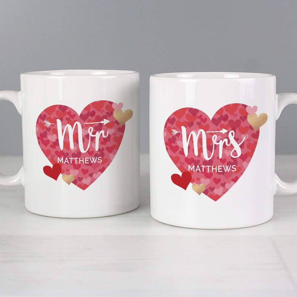 Mr and Mrs Valentine's Day Confetti Hearts Mug Set