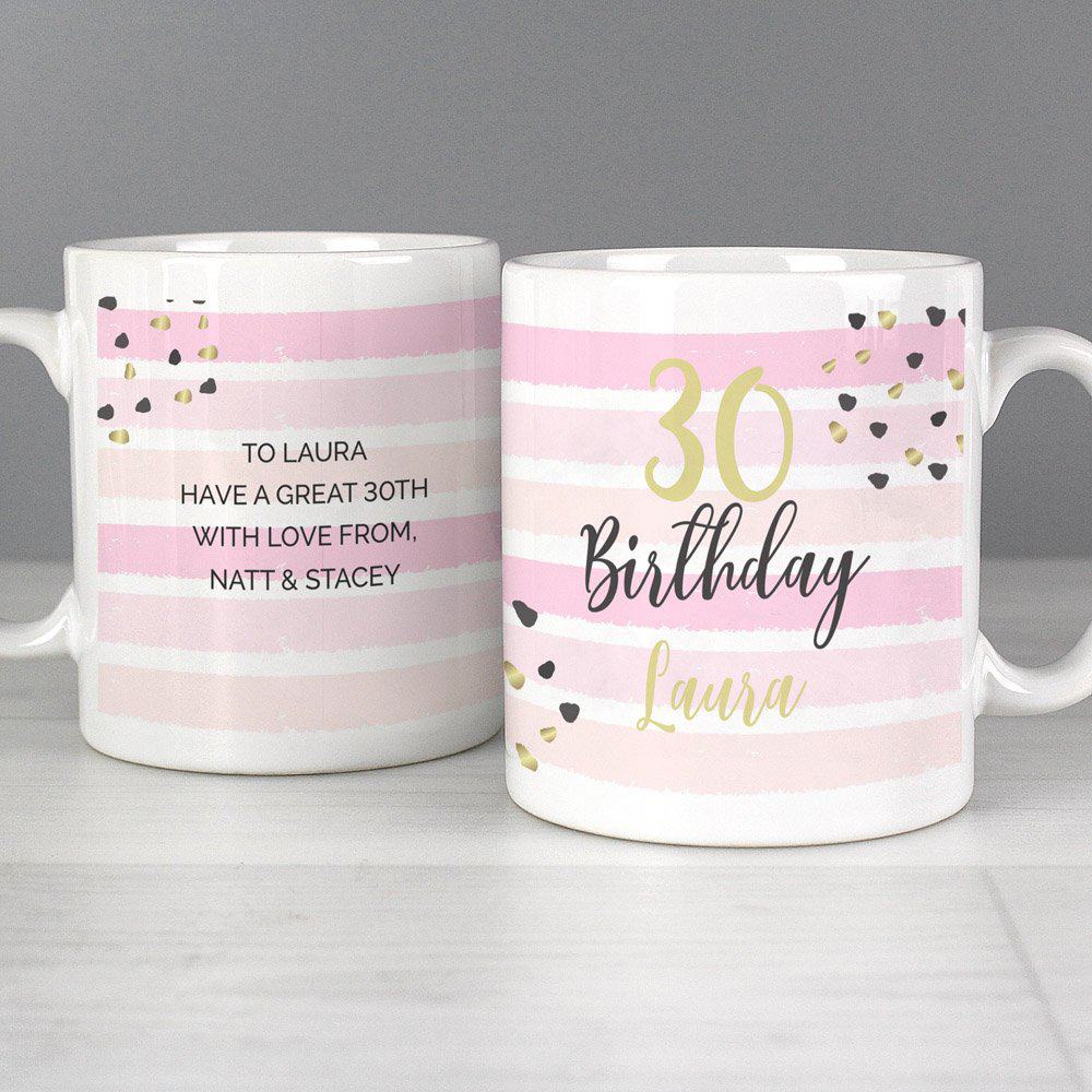 Birthday Gold and Pink Stripe Mug
