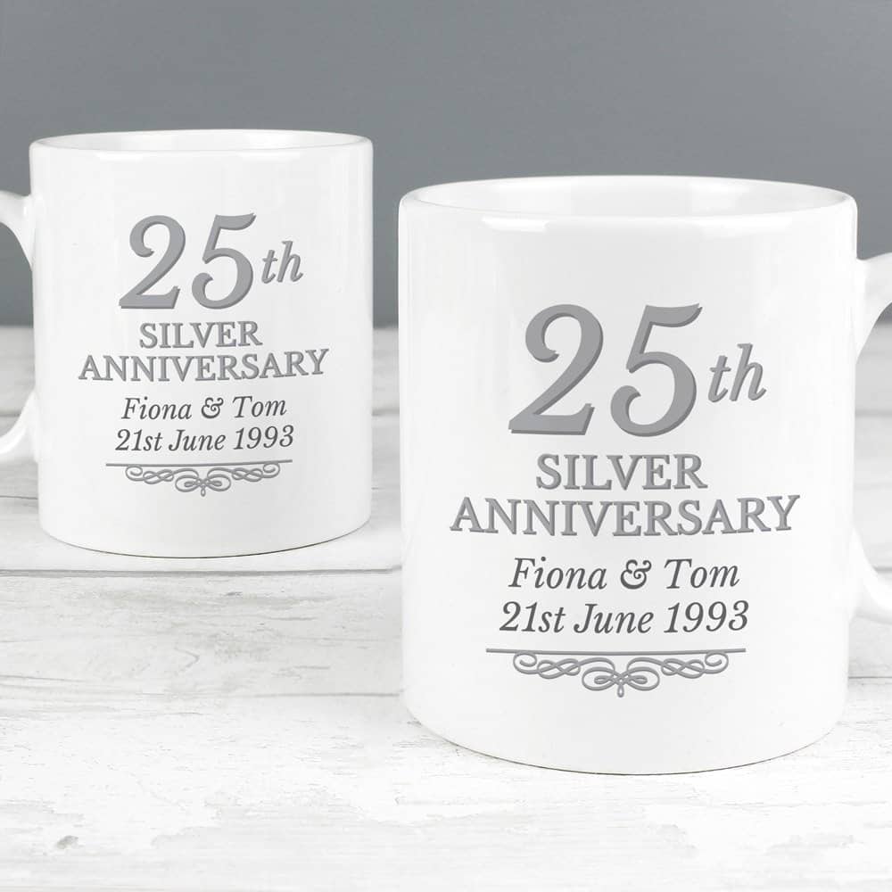 25th Silver Anniversary Mug Set