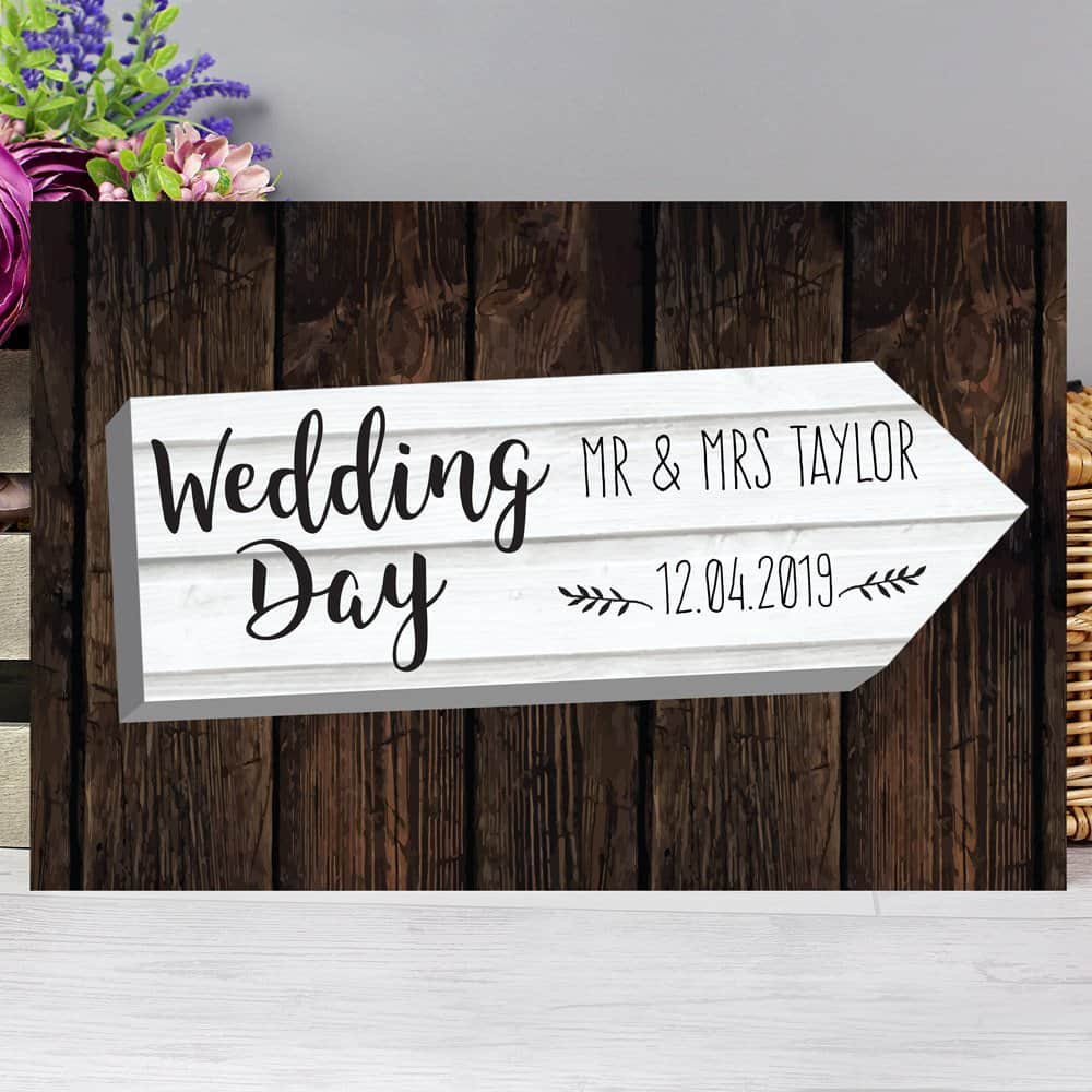 Wedding Day White Arrow Metal Sign