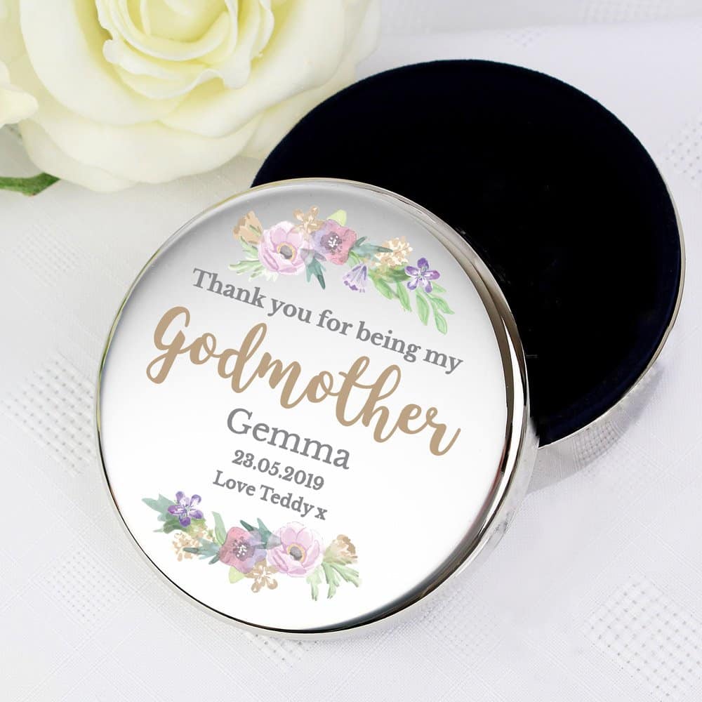 Godmother 'Floral Watercolour' Round Trinket Box