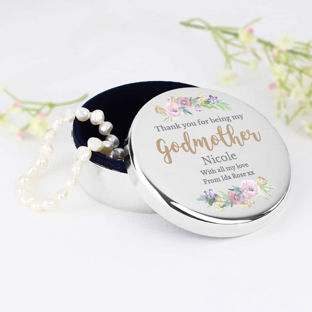 Godmother 'Floral Watercolour' Round Trinket Box
