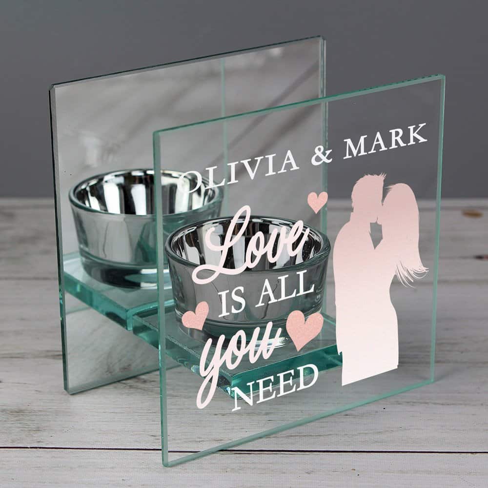 Love is All You Need' Mirrored Glass Tea Light Holder