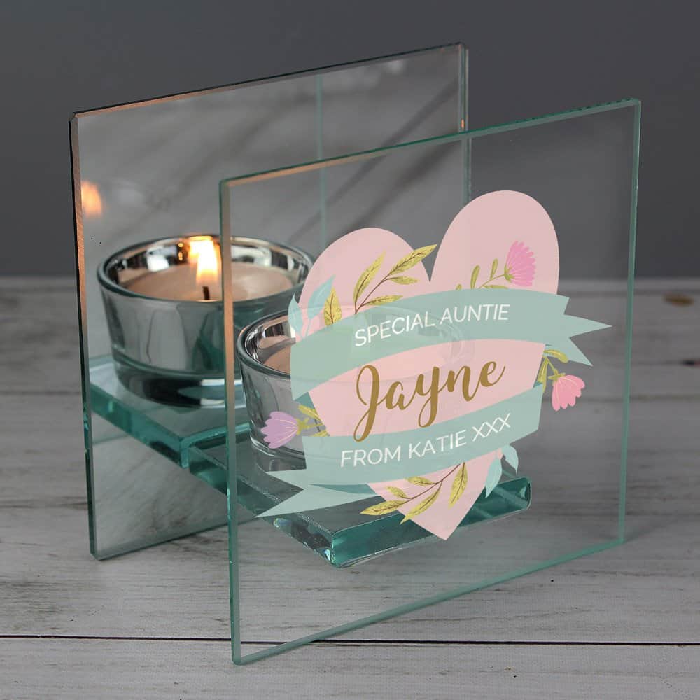 Floral Mother's Day Mirrored Glass Tea Light Holder