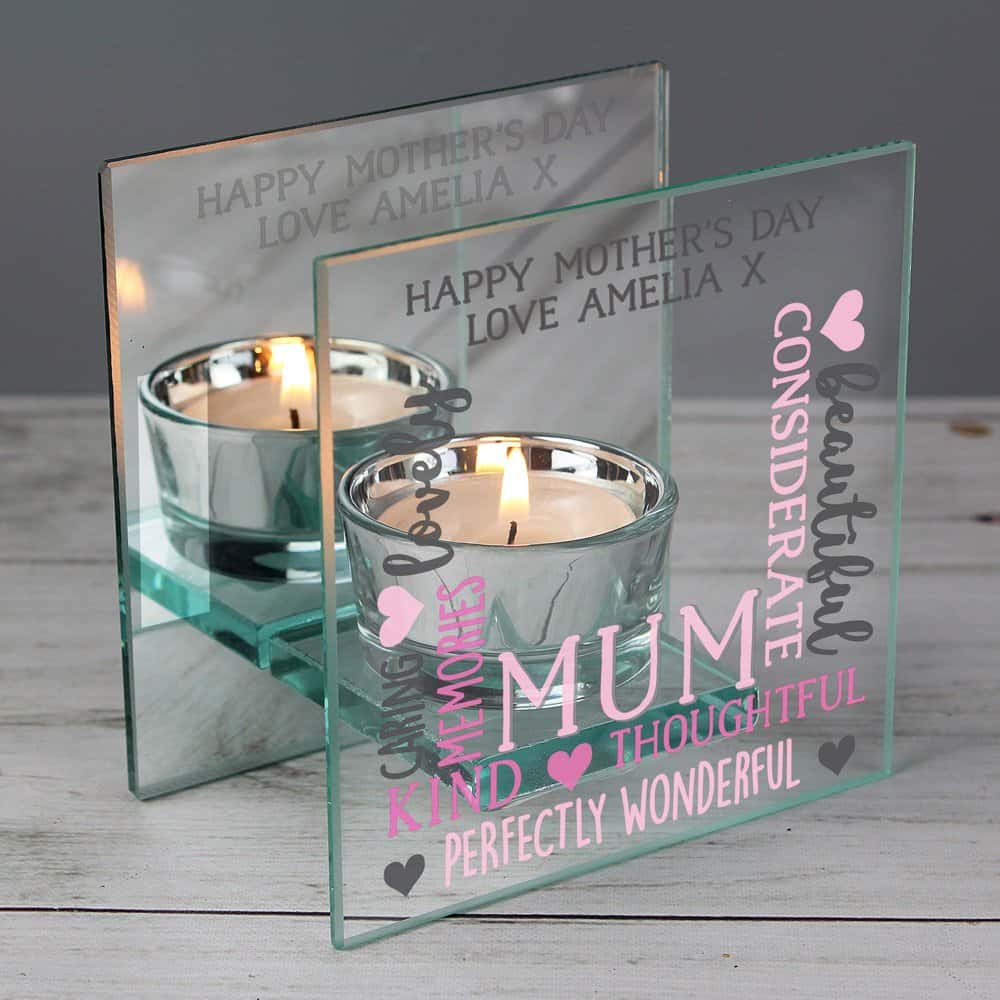 Mum Mirrored Glass Tea Light Holder