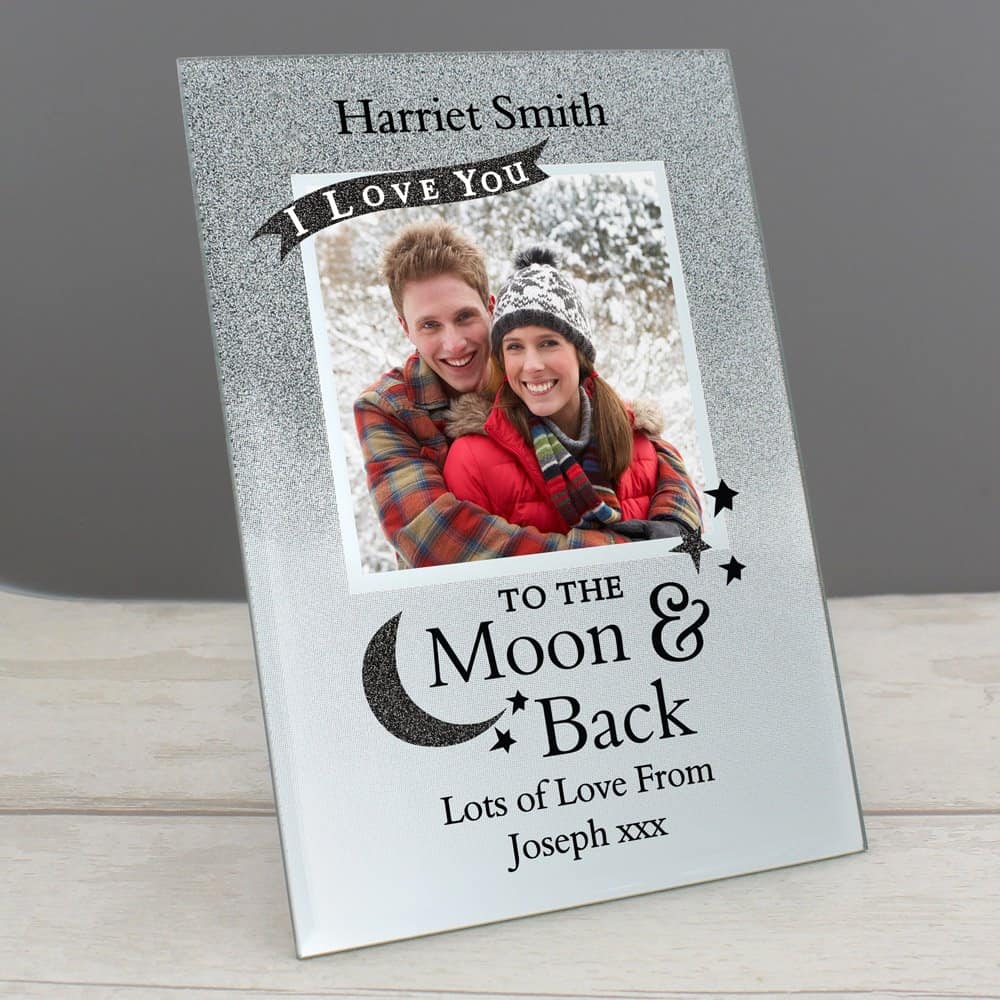 To the Moon and Back 4x4 Glitter Glass Photo Frame
