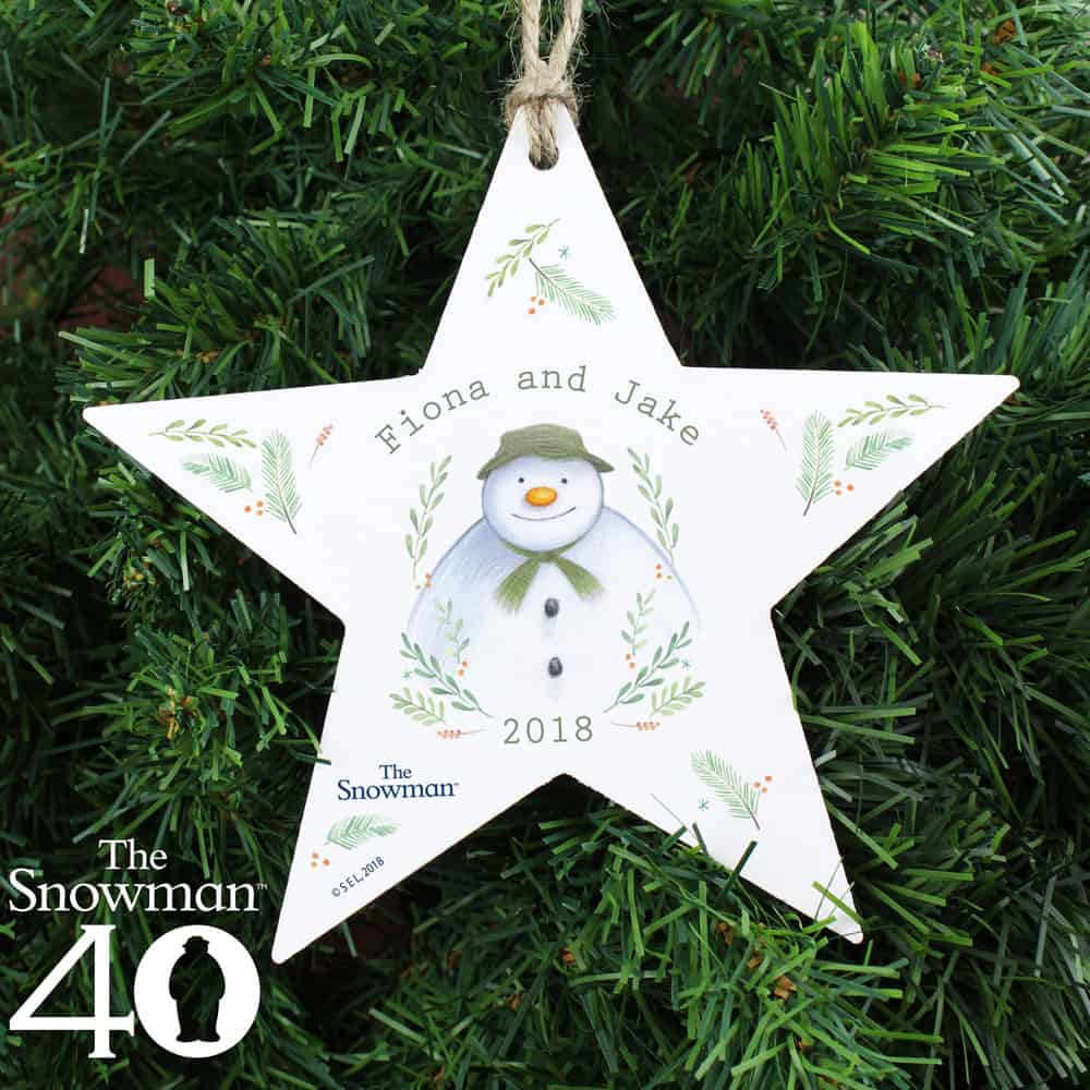 The Snowman Winter Garden Wooden Star Decoration
