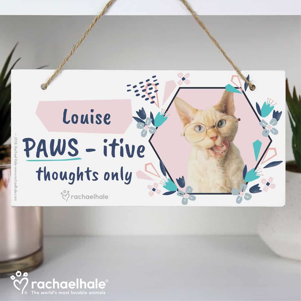 Rachael Hale 'PAWS - itive Thoughts Only' Cat Wooden Sign