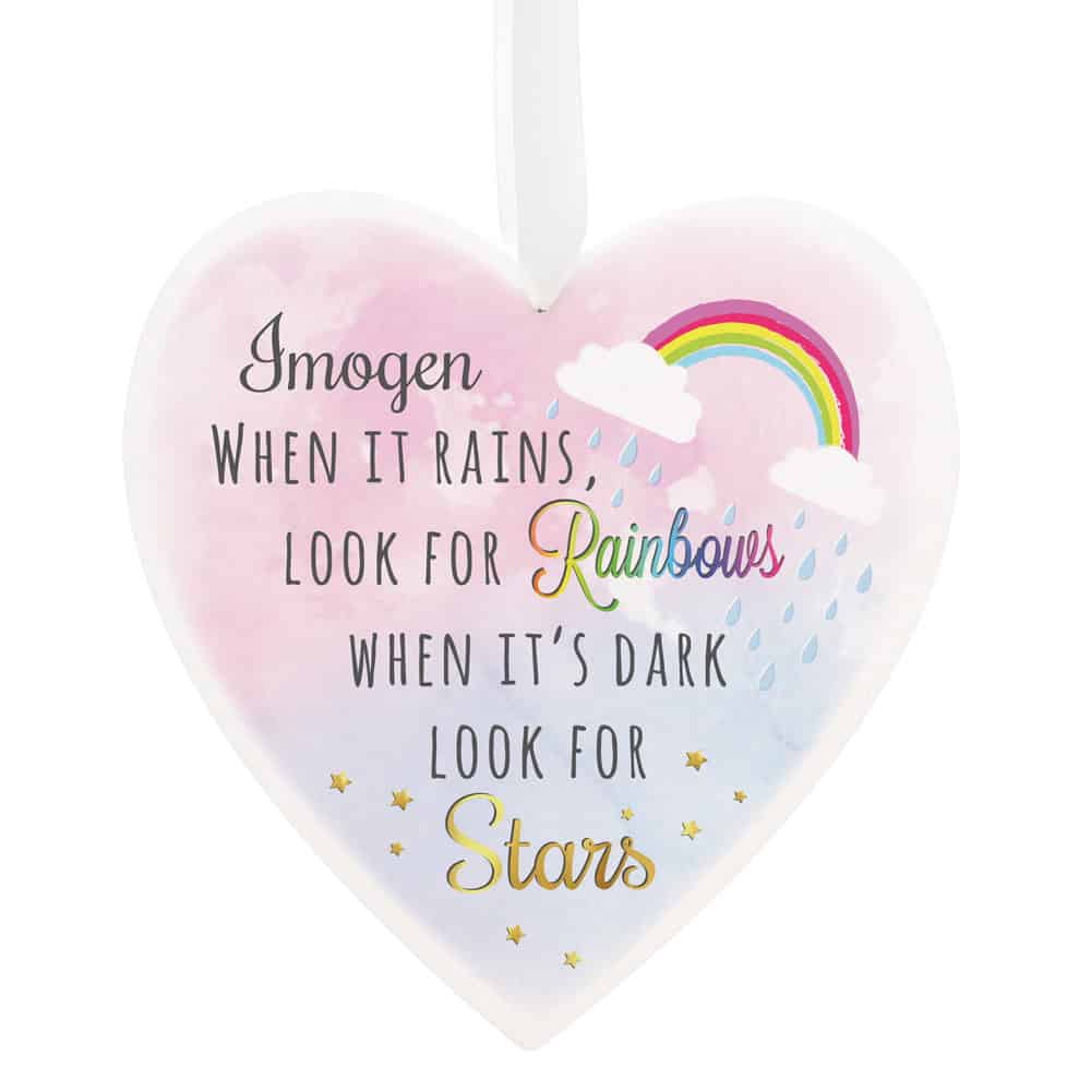 Rainbows and Stars 22cm Large Wooden Heart Decoration