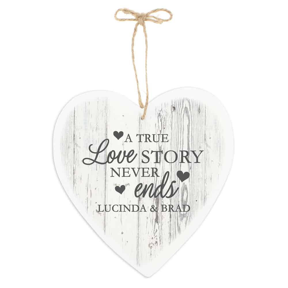 Love Story 22cm Large Wooden Heart Decoration