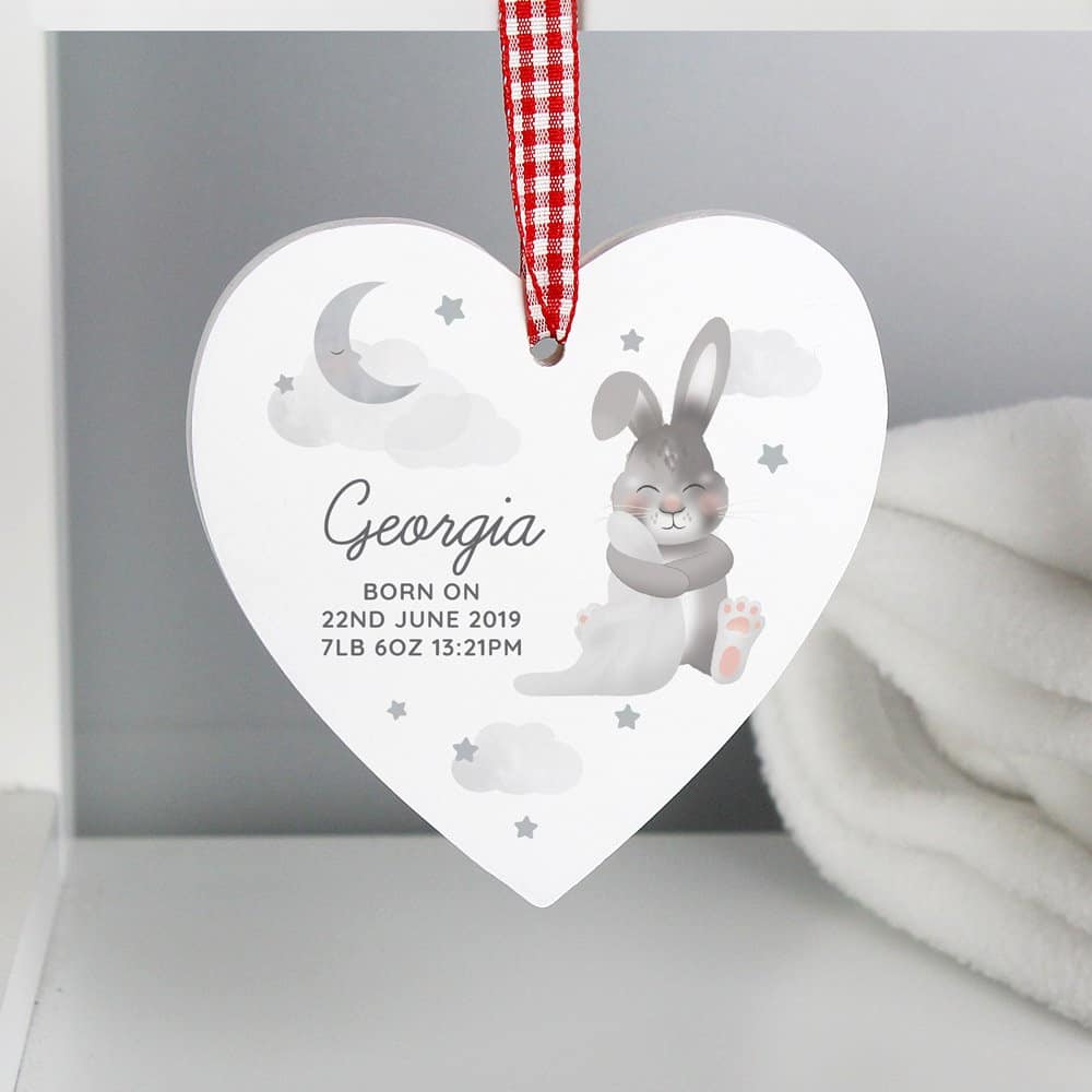 Baby Bunny Wooden Heart Decoration