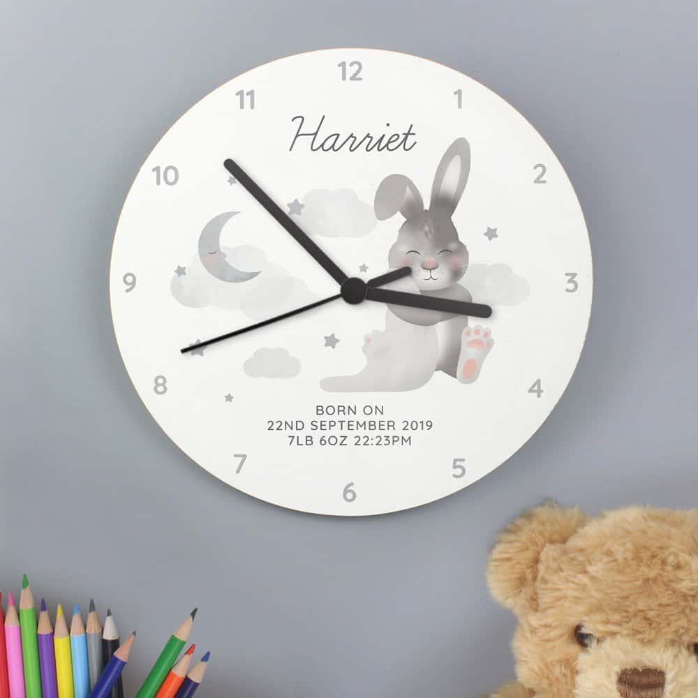 Baby Bunny White Wooden Clock