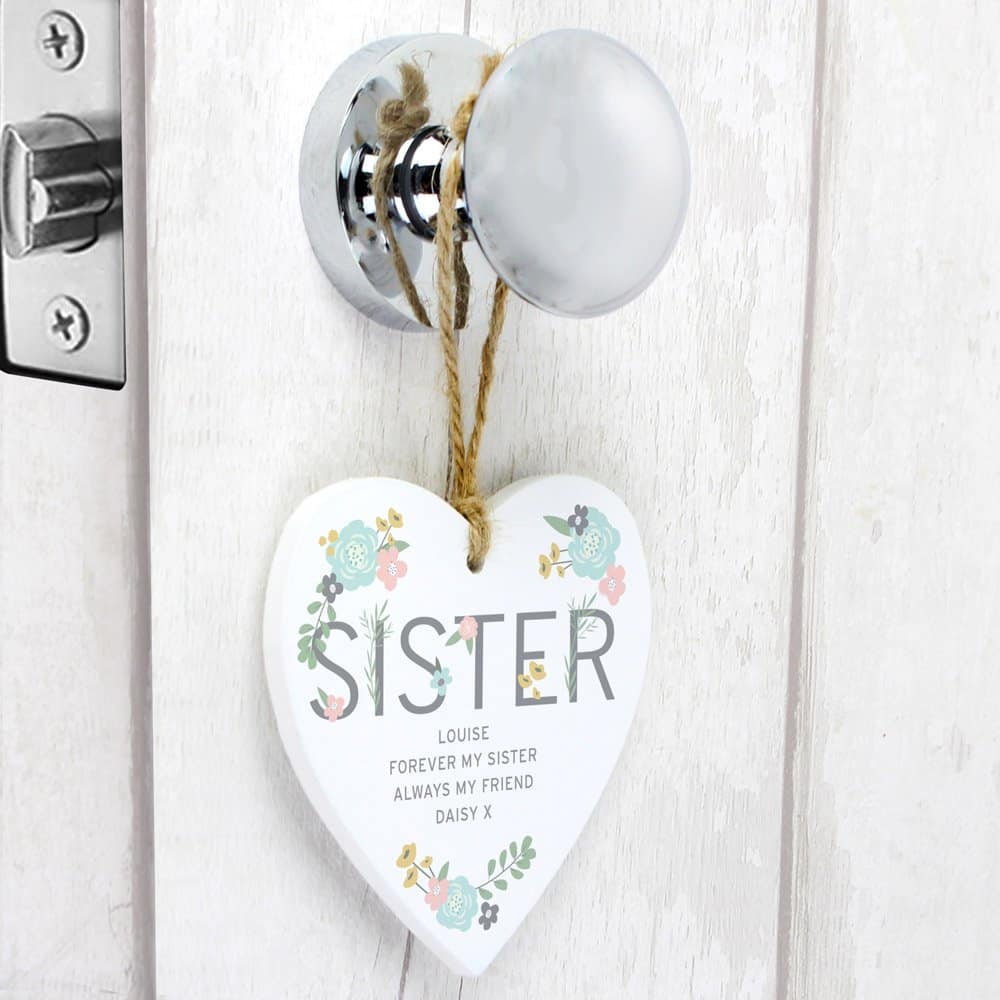 Sister Floral Wooden Heart Decoration