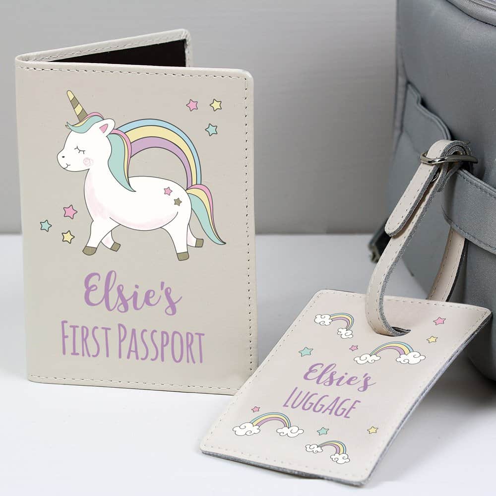 Baby Unicorn Cream Passport Holder & Luggage Tag Set