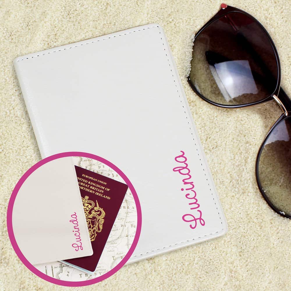 Pink Name Island Cream Passport Holder
