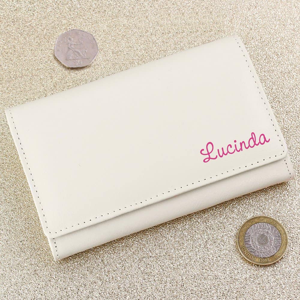 Pink Name Cream Leather Purse