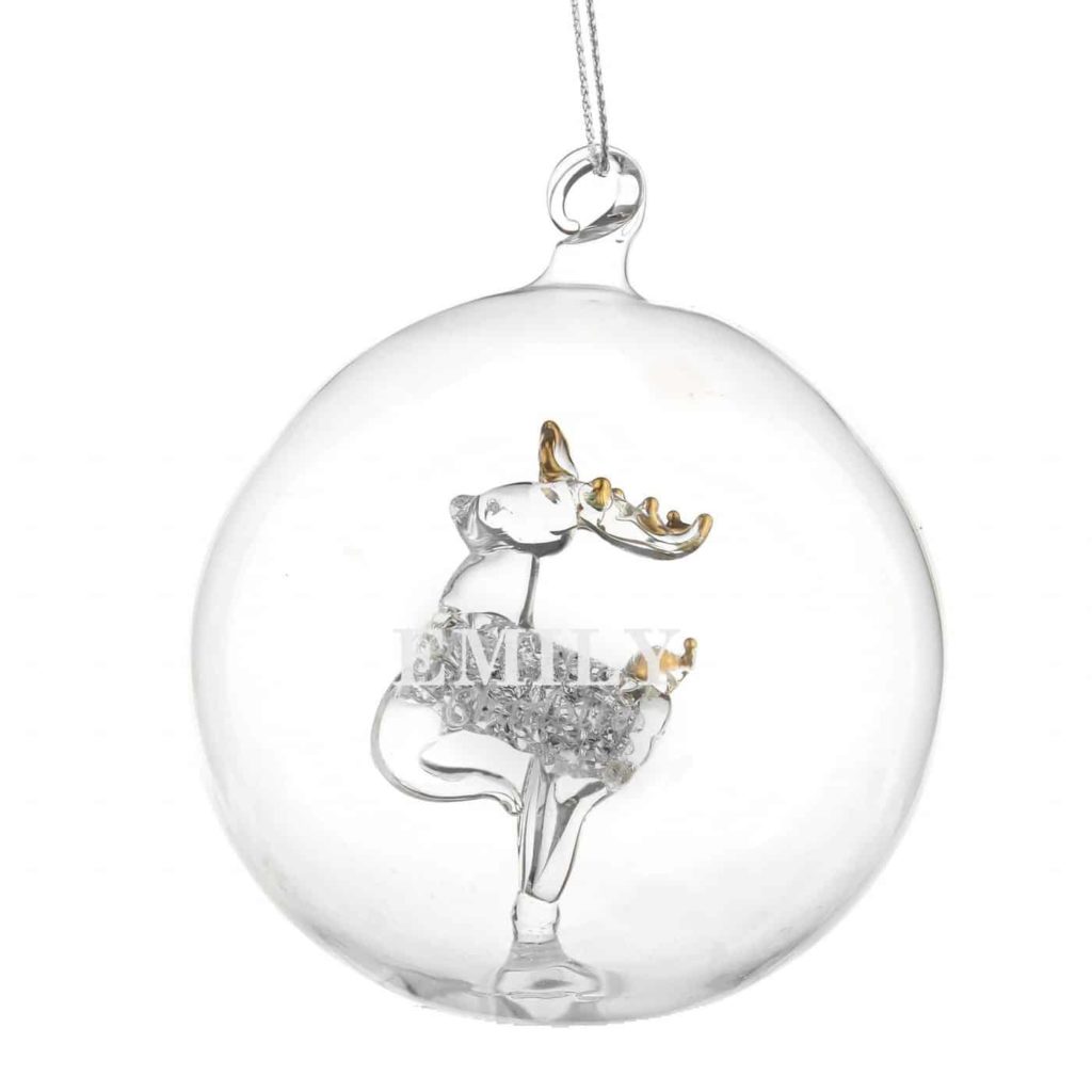 Name Only Reindeer Glass Bauble
