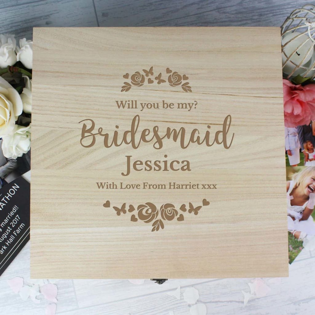 Bridesmaid 'Floral Watercolour Wedding' Large Wooden Keepsake Box