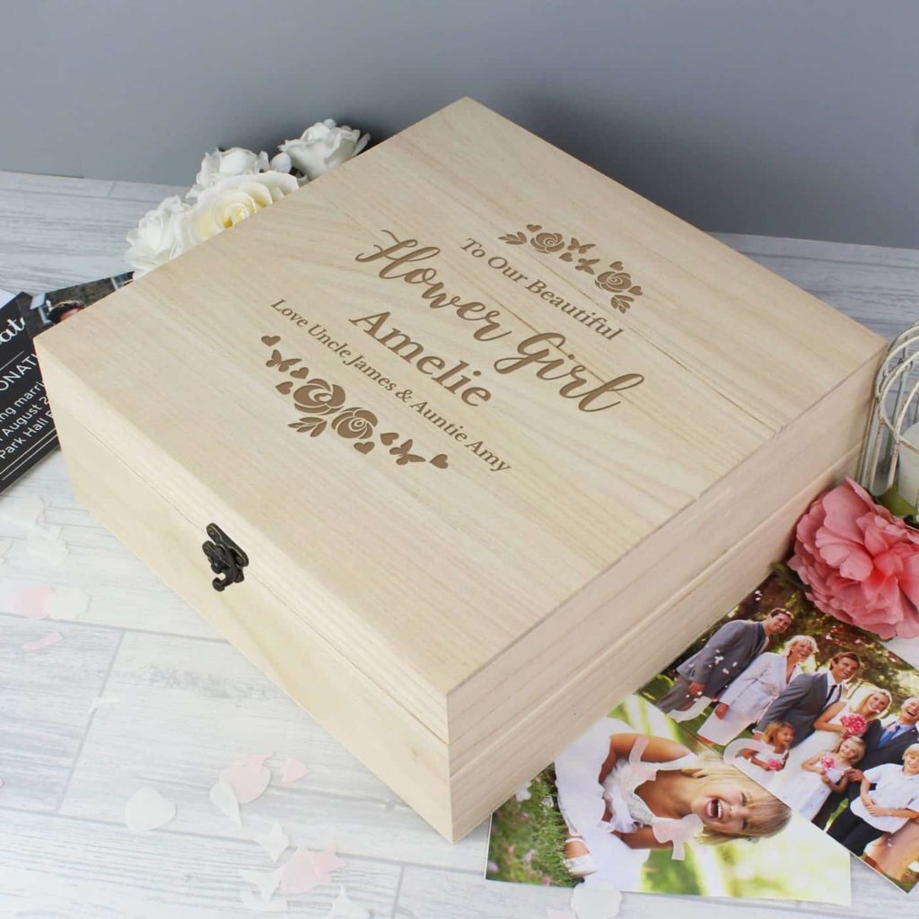 Any Role 'Floral Watercolour Wedding' Large Wooden Keepsake Box