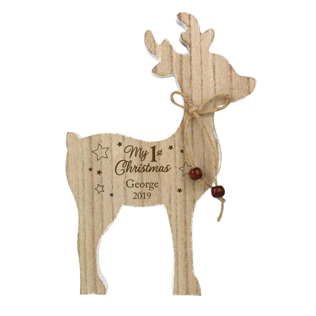 1st Christmas' Rustic Wooden Reindeer Decoration