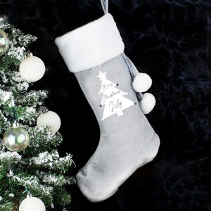 Christmas Tree Luxury Silver Grey Stocking